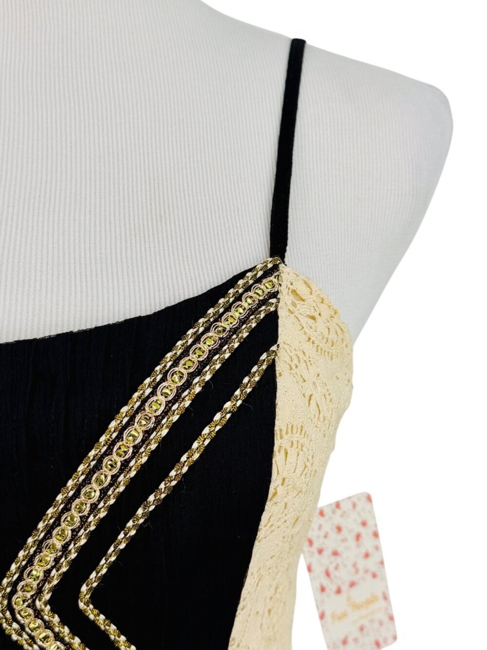 NWT Free People Cream Black Lace Sequin Mini Dress | Whimsigoth Luxe Coquette 8 - Picture 3 of 16